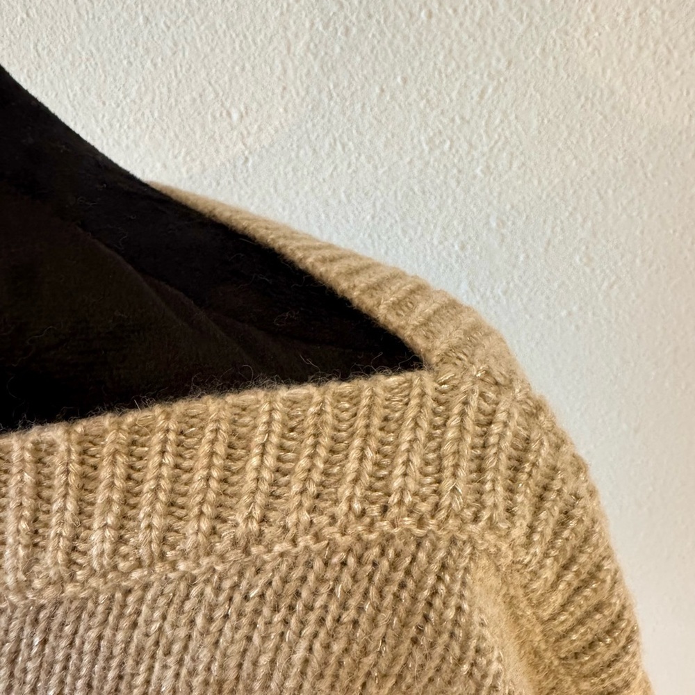 White House Black Market beige metallic knit boat neck wool blend sweater - Picture 3 of 7